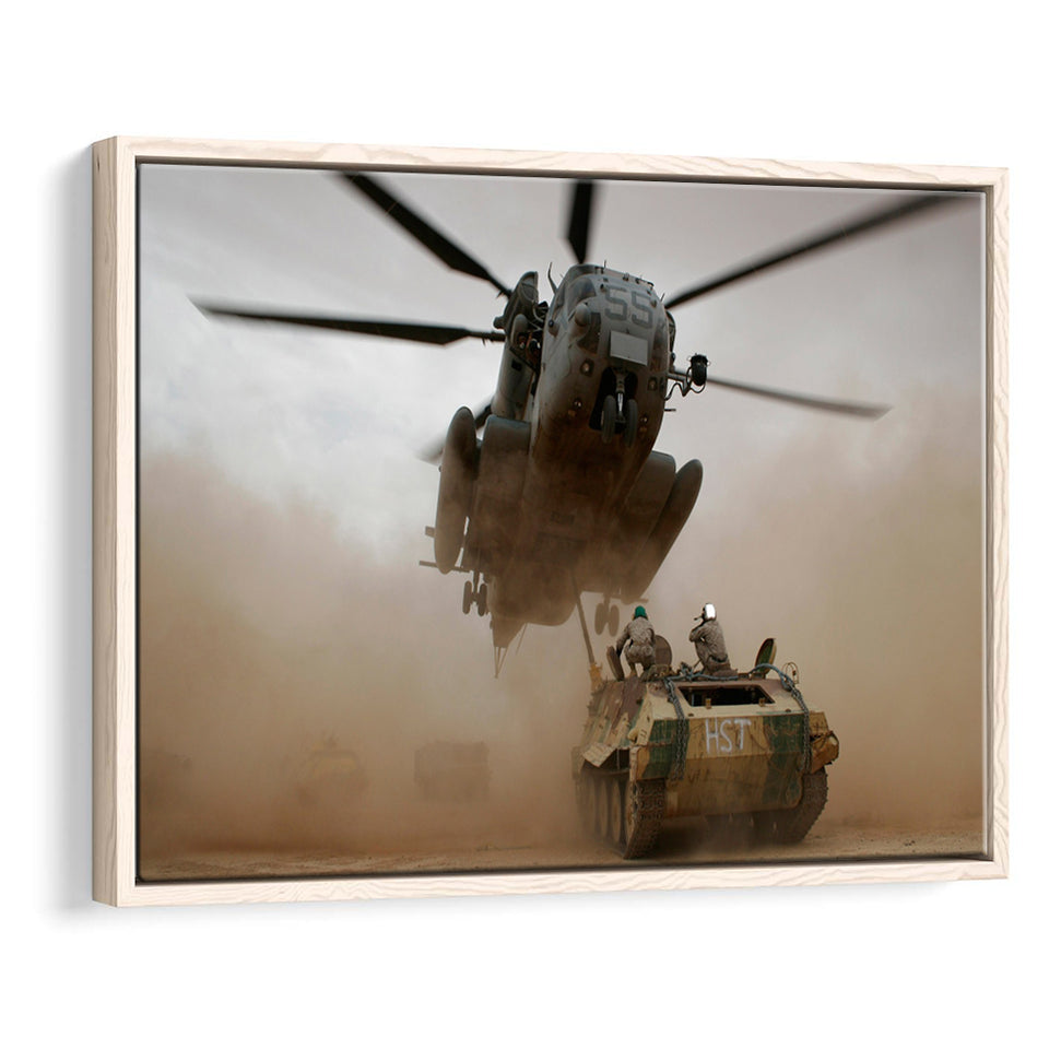Refueling Military Helicopter, Framed Canvas Prints Wall Art Home Decor,Floating Frame, Ready to Hang
