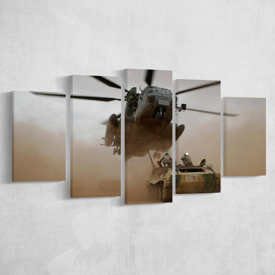 Refueling Military Helicopter, Multi Panels, 5 Pieces, Canvas Prints Wall Art Home Decor