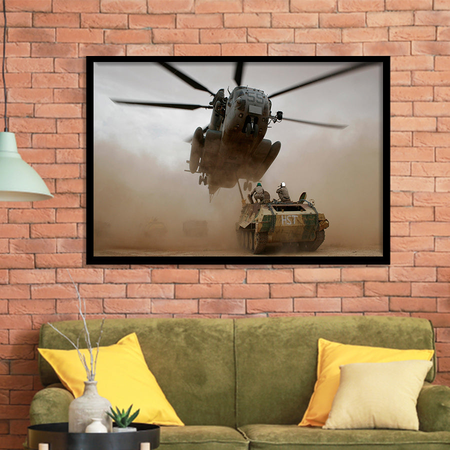 Refueling Military Helicopter, Framed Art Prints Wall Art Home Decor, Ready to Hang