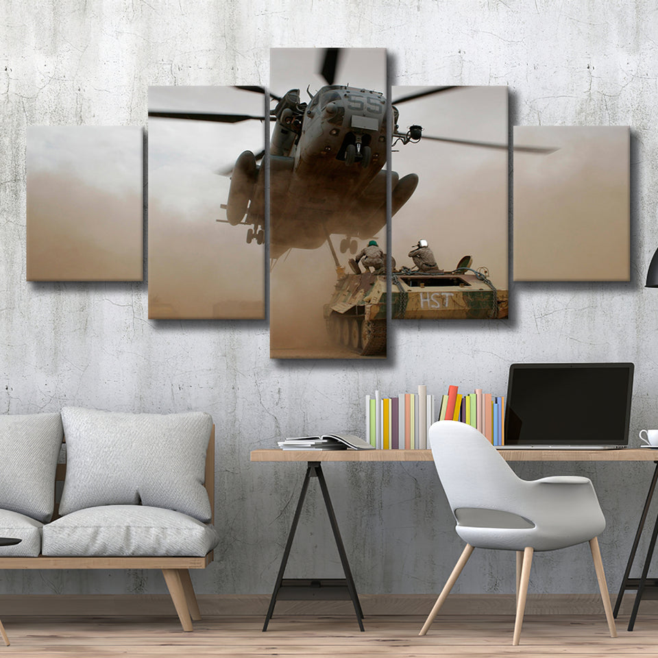 Refueling Military Helicopter, Multi Panels, 5 Pieces, Canvas Prints Wall Art Home Decor