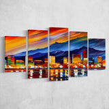 Reno Nevada Skyline Reno Painting Wall Art, 5 Pieces, Multi Panel Canvas Prints Wall Art Decor