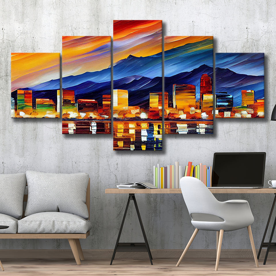 Reno Nevada Skyline Reno Painting Wall Art, 5 Pieces, Multi Panel Canvas Prints Wall Art Decor