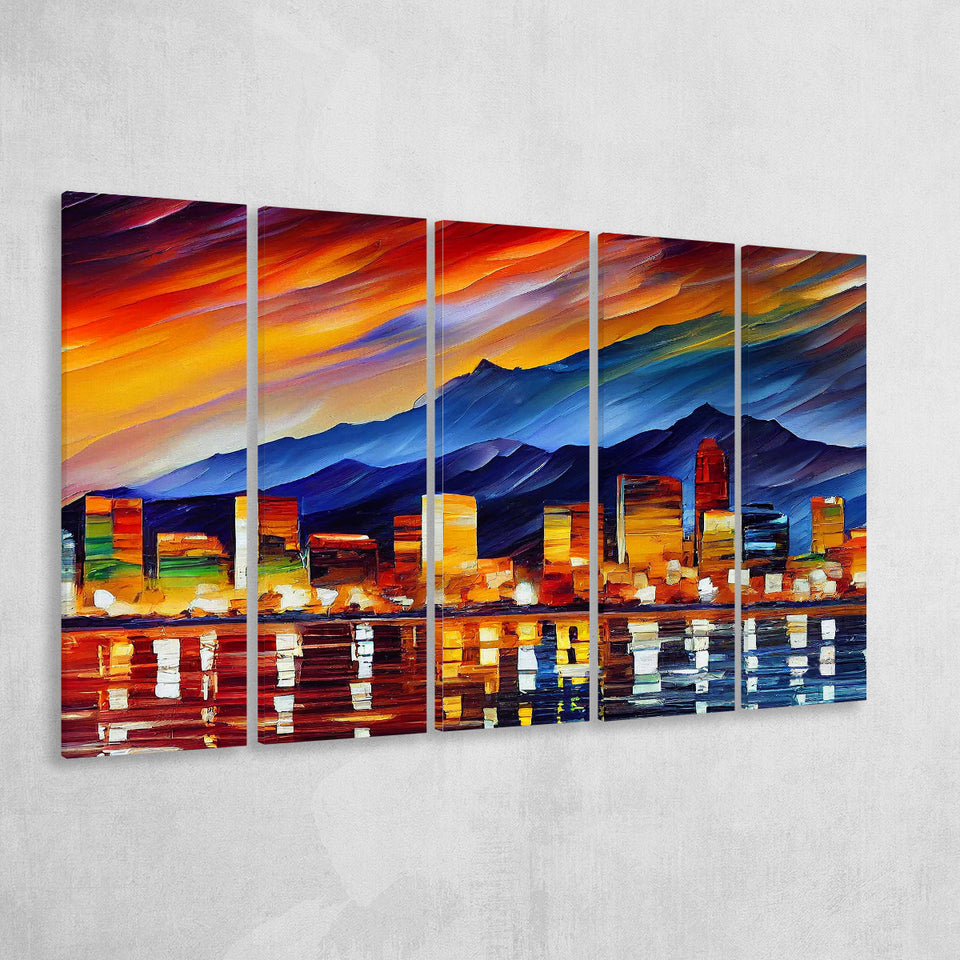 Reno Nevada Skyline Reno Painting Wall Art, 5 Pieces B, Multi Panel Canvas Prints Wall Art Decor