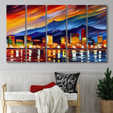Reno Nevada Skyline Reno Painting Wall Art, 5 Pieces B, Multi Panel Canvas Prints Wall Art Decor