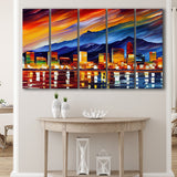 Reno Nevada Skyline Reno Painting Wall Art, 5 Pieces B, Multi Panel Canvas Prints Wall Art Decor
