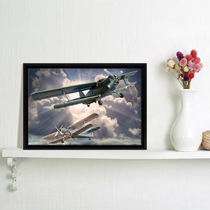 Retro Style Picture Of The Biplanes. Canvas Wall Art - Framed Art, Framed Canvas, Painting Canvas