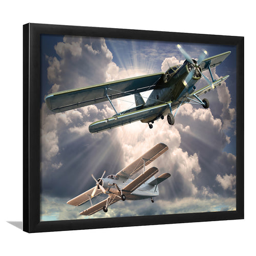 Retro Style Picture Of The Biplanes. Framed Art Prints Wall Decor - Painting Prints, Home Decor,Framed Picture, For Sale