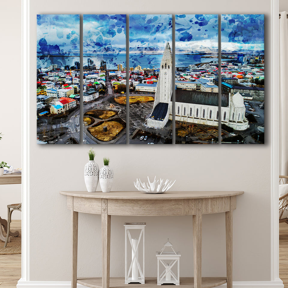 Reykjavik, Reykjavik Skyline, Reykjavik Wall Art, Multi Panels, 5 Pieces B, Canvas Prints Wall Art Home Decor,X Large Canvas