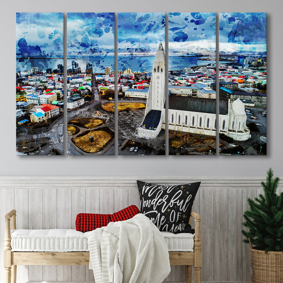 Reykjavik, Reykjavik Skyline, Reykjavik Wall Art, Multi Panels, 5 Pieces B, Canvas Prints Wall Art Home Decor,X Large Canvas