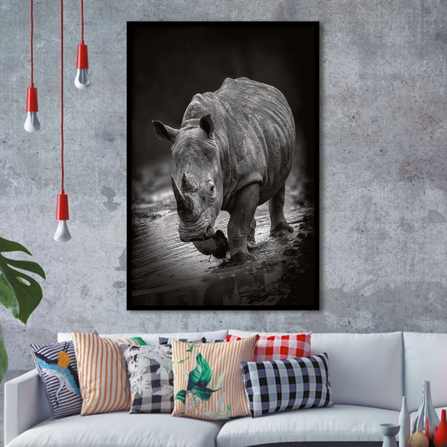 Rhinoceros Black And White Portrait Framed Art Print Wall Decor - Painting Art, Framed Picture, Home Decor