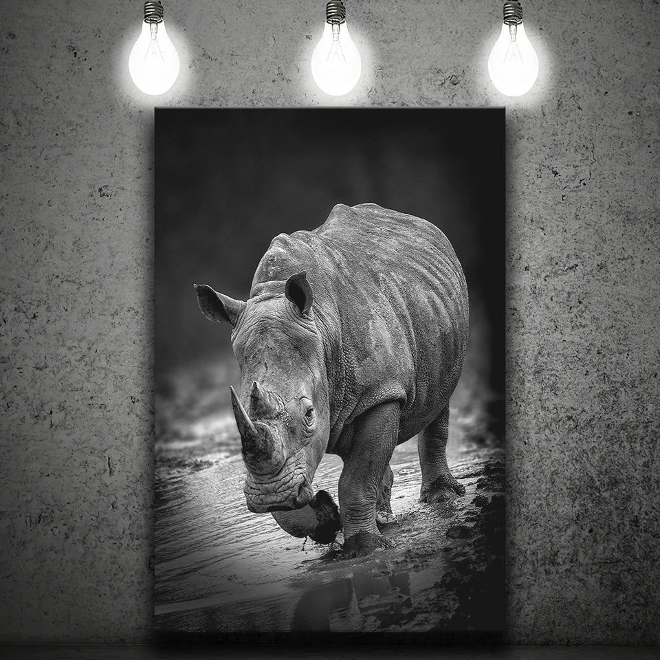 Rhinoceros Black And White Portrait Canvas Prints Wall Art - Painting Canvas, Wall Decor, Home Decor