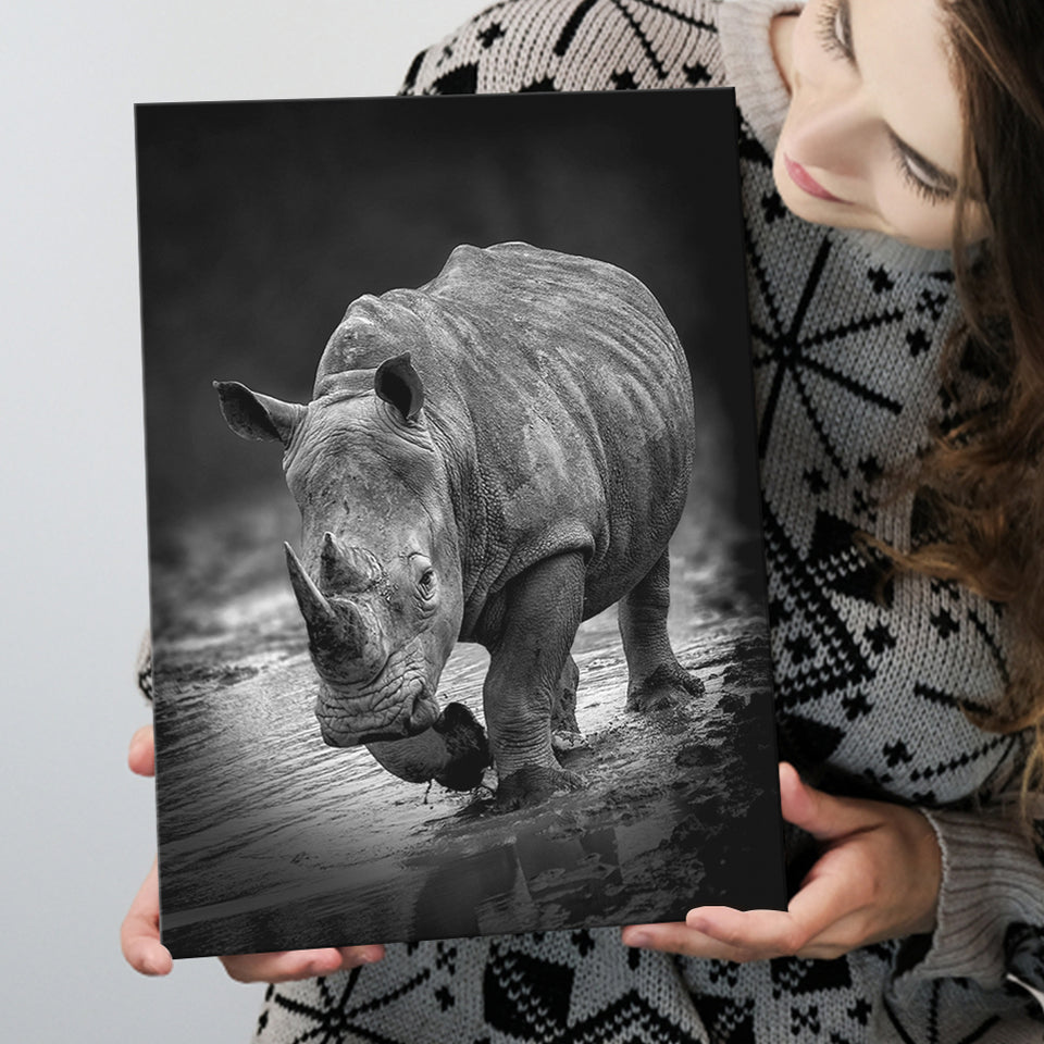 Rhinoceros Black And White Portrait Canvas Prints Wall Art - Painting Canvas, Wall Decor, Home Decor