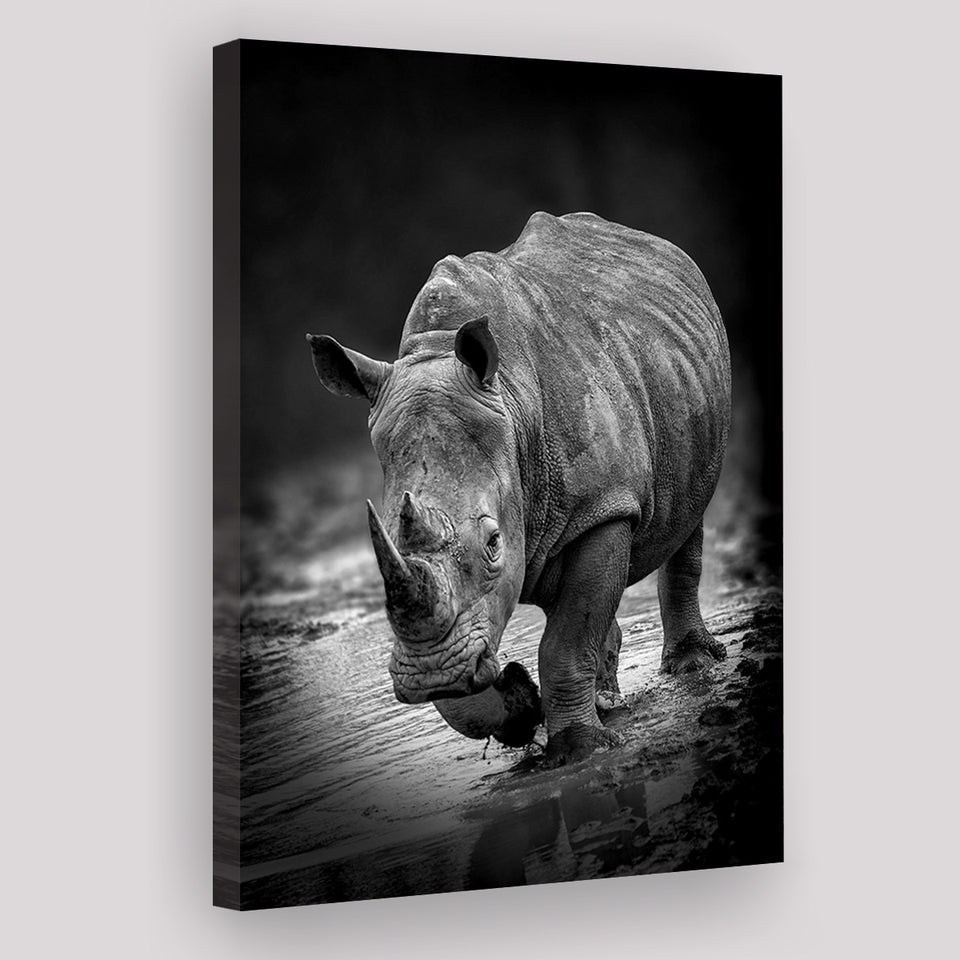 Rhinoceros Black And White Portrait Canvas Prints Wall Art - Painting Canvas, Wall Decor, Home Decor
