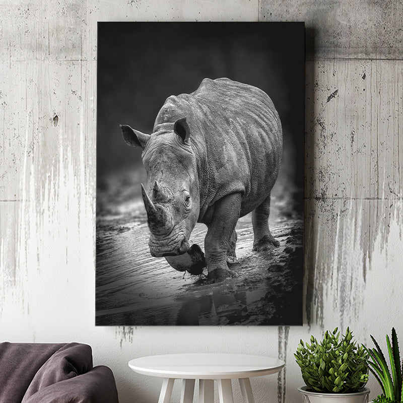 Rhinoceros Black And White Portrait Canvas Prints Wall Art - Painting Canvas, Wall Decor, Home Decor