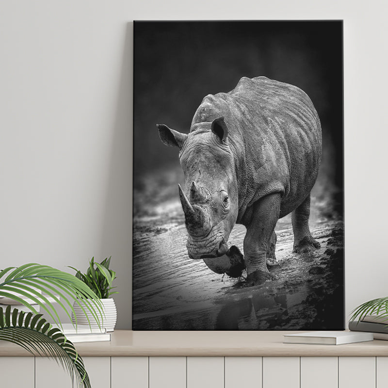 Rhinoceros Black And White Portrait Canvas Prints Wall Art - Painting Canvas, Wall Decor, Home Decor