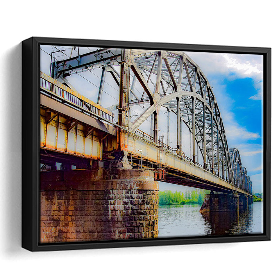 Riga Bridge Canvas Art, Riga Framed Canvas Prints Wall Art Decor, Black Floating Frame