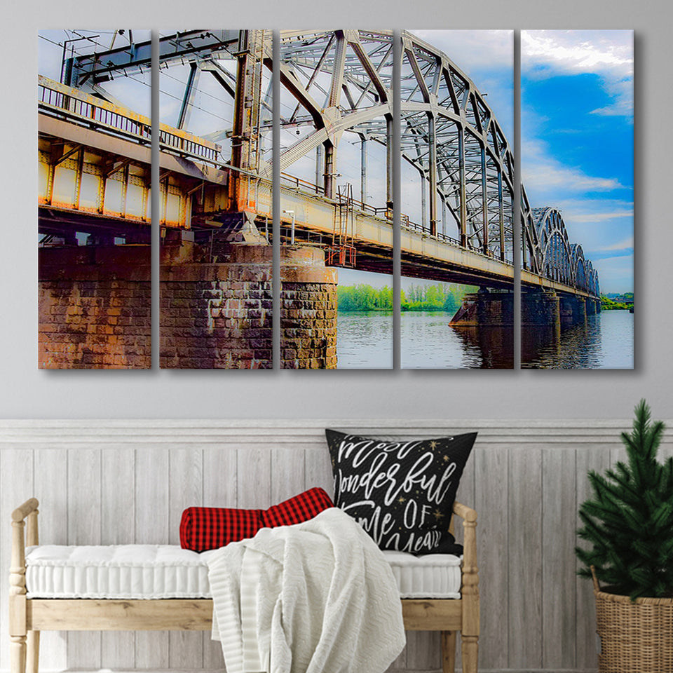 Riga Bridge Canvas Art, Riga 5 Panels B,Large Canvas,Canvas Prints Wall Art Home Decor
