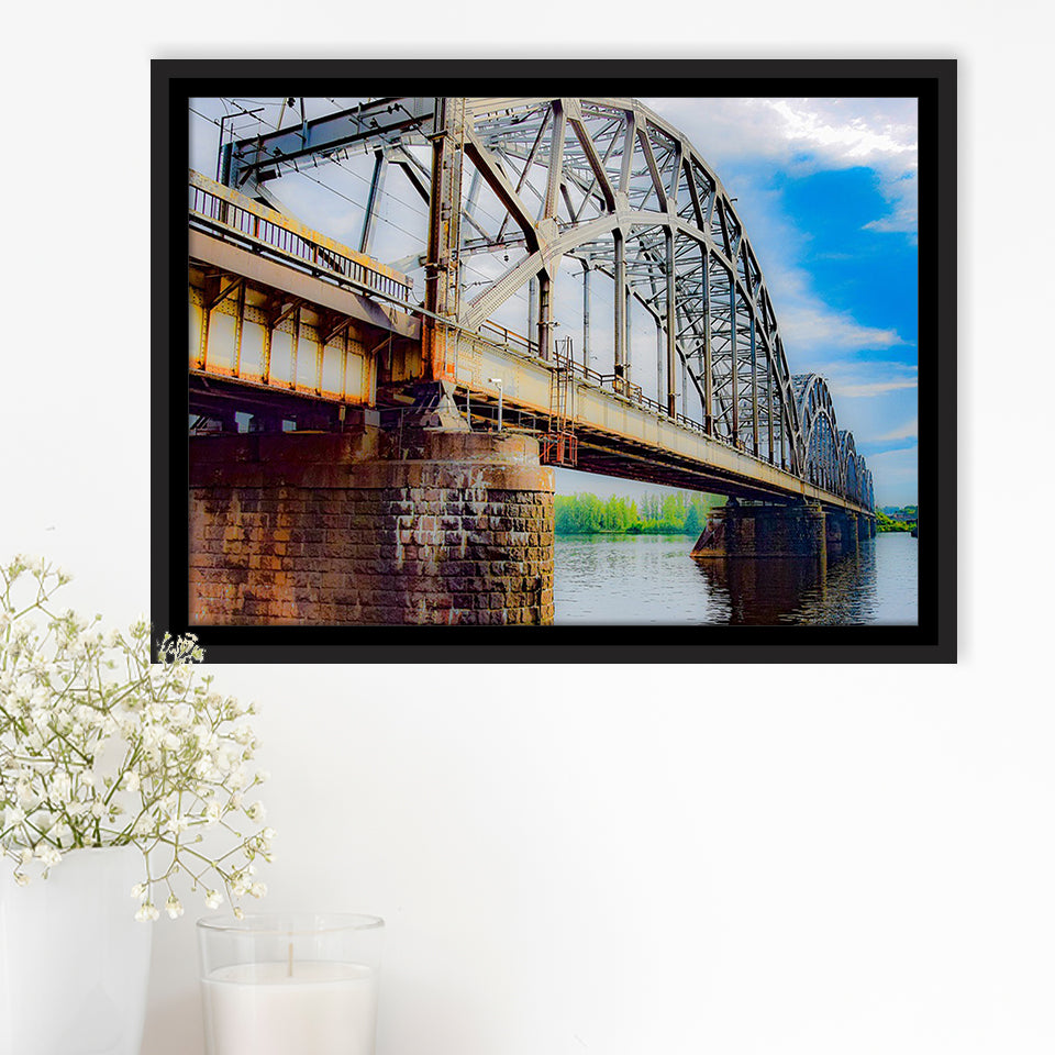 Riga Bridge Canvas Art, Riga Framed Canvas Prints Wall Art Decor, Black Floating Frame