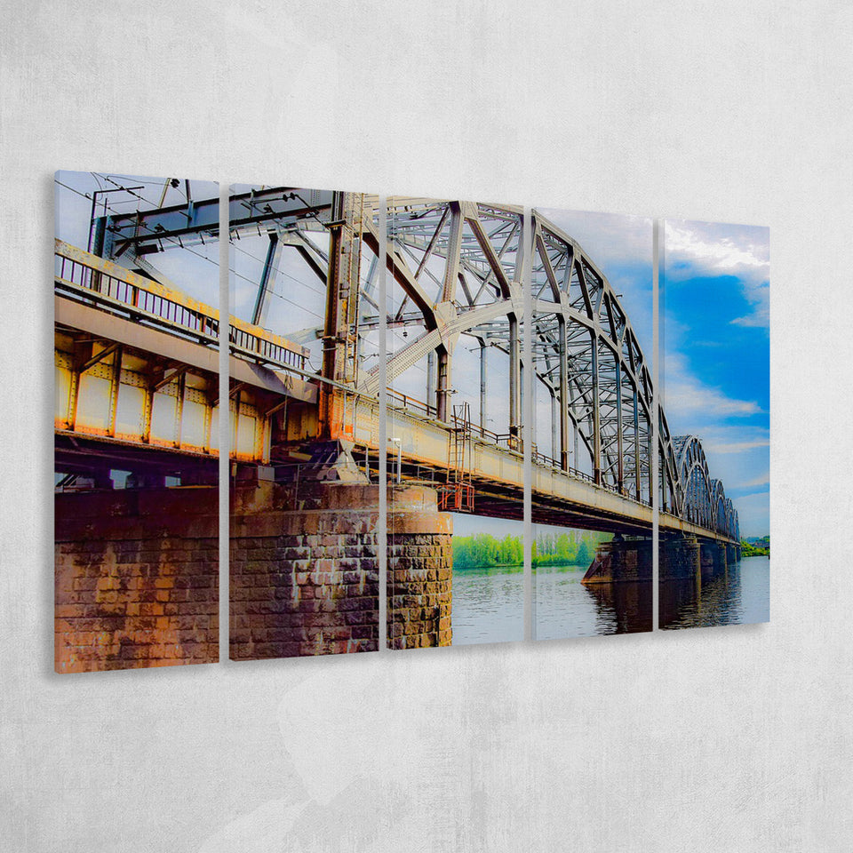 Riga Bridge Canvas Art, Riga 5 Panels B,Large Canvas,Canvas Prints Wall Art Home Decor