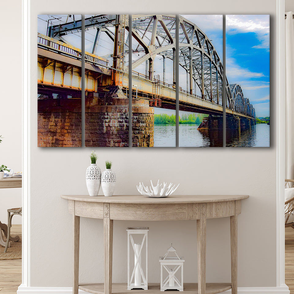 Riga Bridge Canvas Art, Riga 5 Panels B,Large Canvas,Canvas Prints Wall Art Home Decor