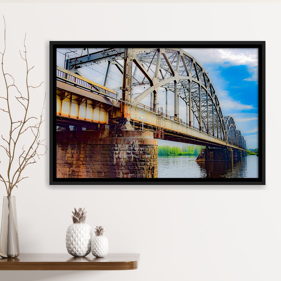 Riga Bridge Canvas Art, Riga Framed Canvas Prints Wall Art Decor, Black Floating Frame