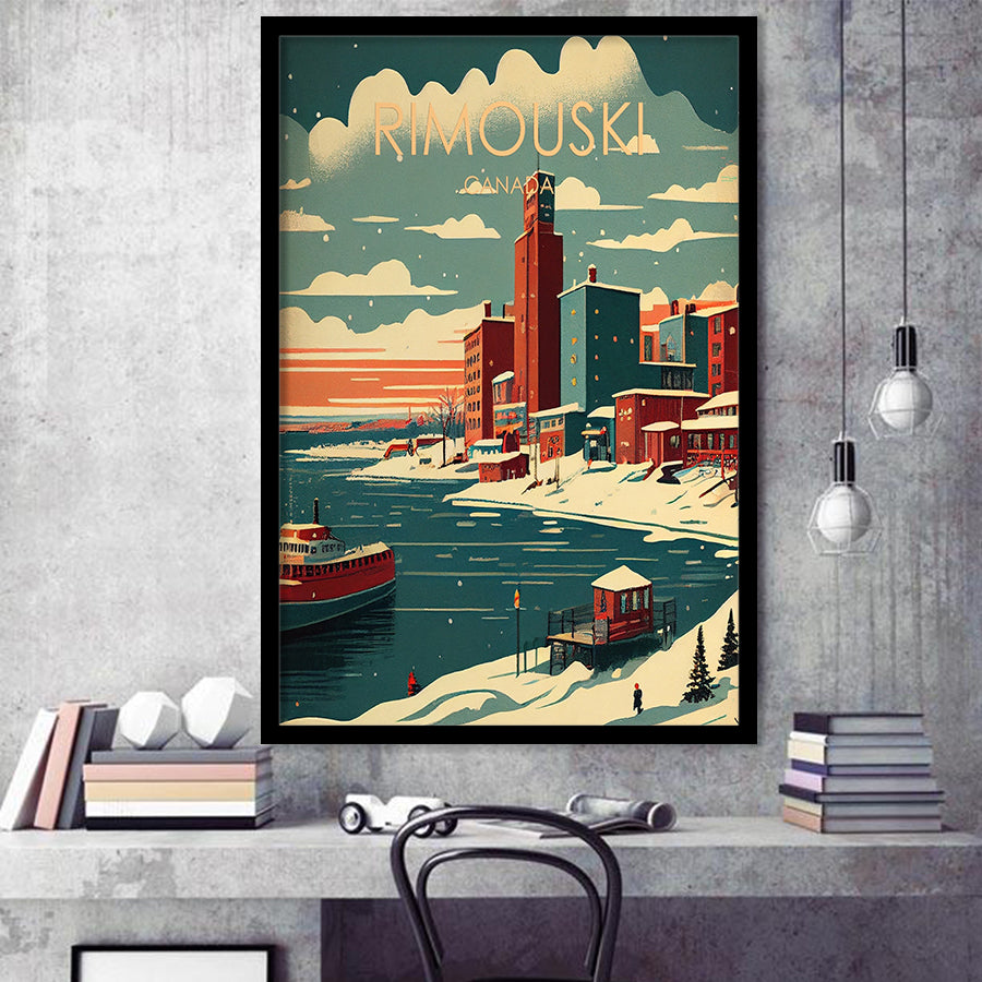 Rimouski Canada Retro Art Print, City Art Print, Framed Art Print Wall Art Home Decor, Framed Picture