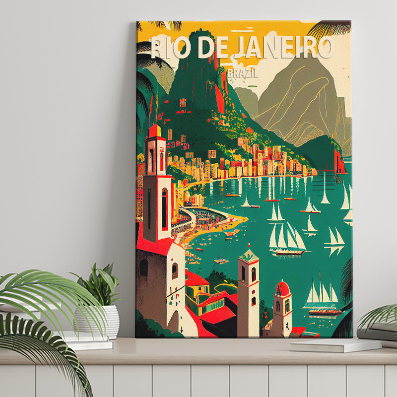 Rio De Janeiro Brazil Retro Art Print ,City Art Print, Large Canvas, Canvas Print Wall Art Home Decor