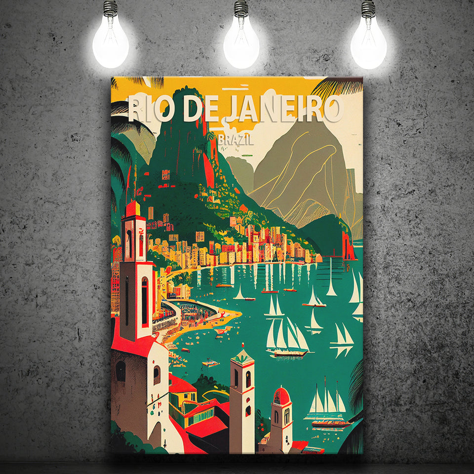Rio De Janeiro Brazil Retro Art Print ,City Art Print, Large Canvas, Canvas Print Wall Art Home Decor