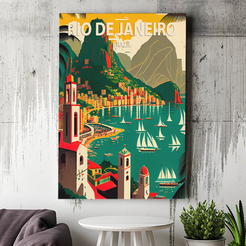 Rio De Janeiro Brazil Retro Art Print ,City Art Print, Large Canvas, Canvas Print Wall Art Home Decor