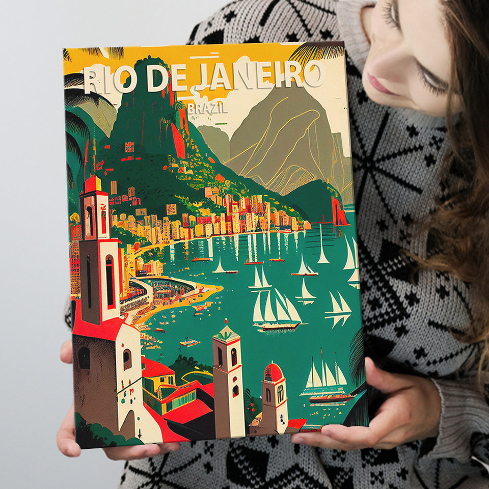 Rio De Janeiro Brazil Retro Art Print ,City Art Print, Large Canvas, Canvas Print Wall Art Home Decor