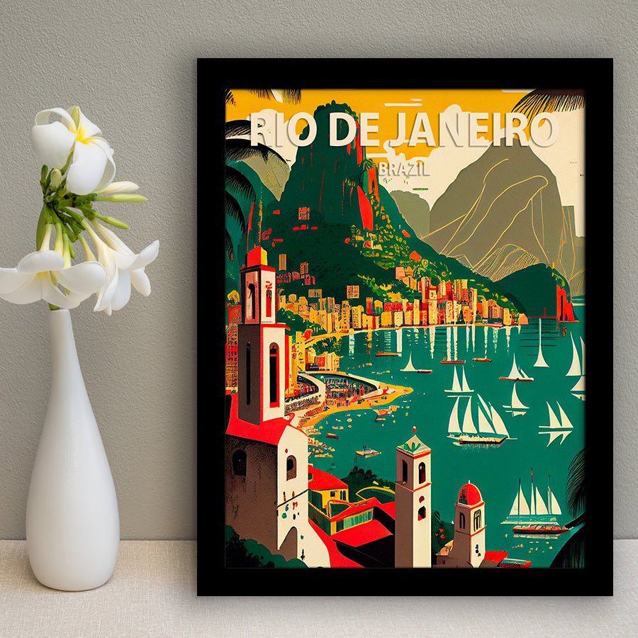 Rio De Janeiro Brazil Retro Art Print, City Art Print, Framed Art Print Wall Art Home Decor, Framed Picture