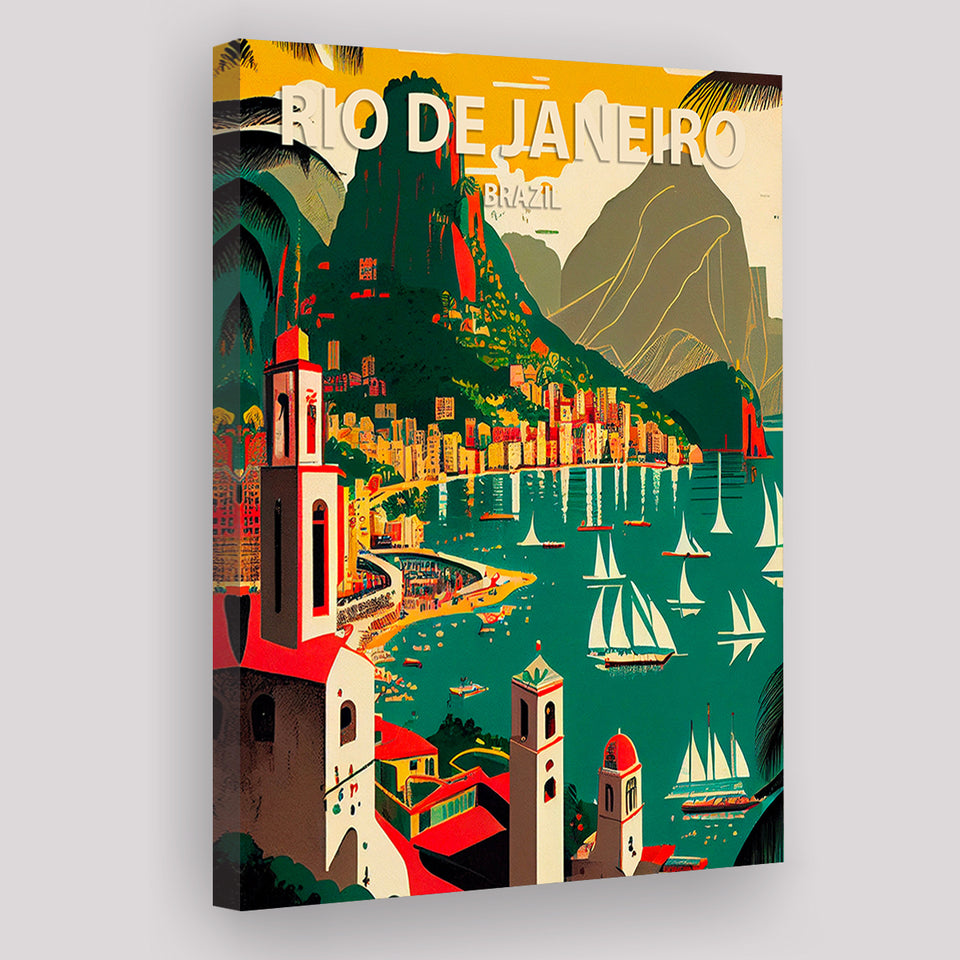 Rio De Janeiro Brazil Retro Art Print ,City Art Print, Large Canvas, Canvas Print Wall Art Home Decor