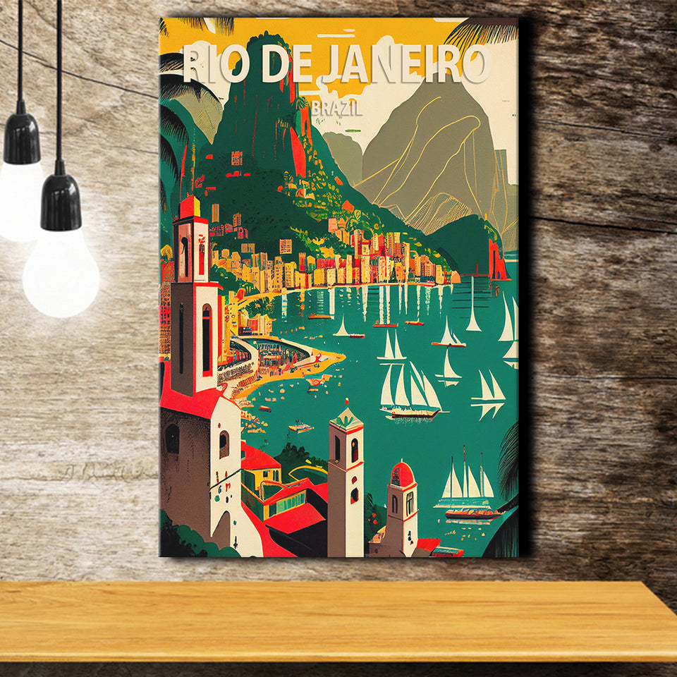 Rio De Janeiro Brazil Retro Art Print ,City Art Print, Large Canvas, Canvas Print Wall Art Home Decor