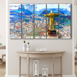 Rio De Janeiro, Christ The Redeemer Painting, Rio Wall Art, 5 Pieces B, Canvas Prints Wall Art Home Decor,X Large Canvas