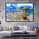 Rio De Janeiro, Christ The Redeemer Painting, Rio Wall Art, Framed Canvas Prints Wall Art Home Decor,Floating Frame, Ready to Hang