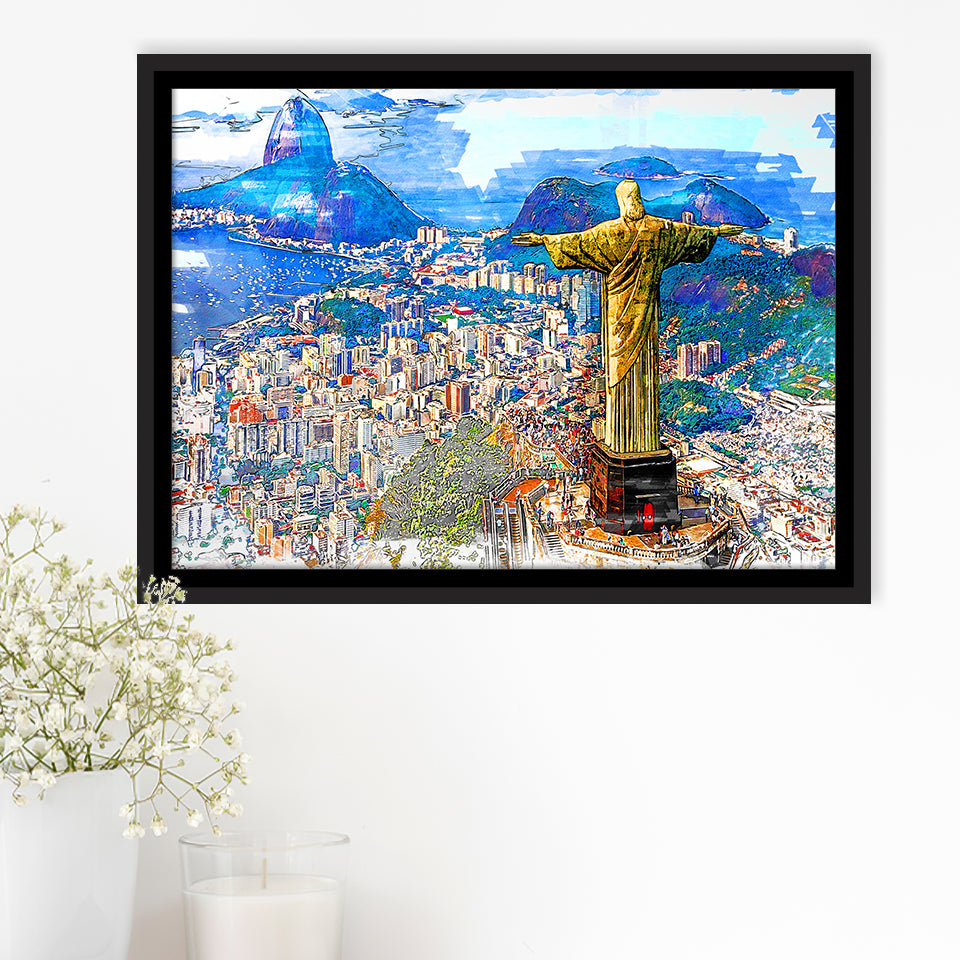 Rio De Janeiro, Christ The Redeemer Painting, Rio Wall Art, Framed Canvas Prints Wall Art Home Decor,Floating Frame, Ready to Hang