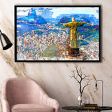 Rio De Janeiro, Christ The Redeemer Painting, Rio Wall Art, Framed Canvas Prints Wall Art Home Decor,Floating Frame, Ready to Hang