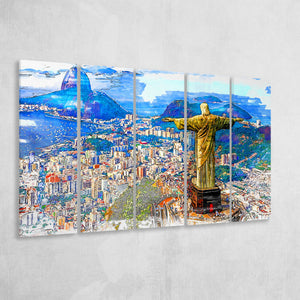 Rio De Janeiro, Christ The Redeemer Painting, Rio Wall Art, 5 Pieces B, Canvas Prints Wall Art Home Decor,X Large Canvas
