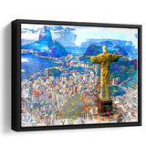 Rio De Janeiro, Christ The Redeemer Painting, Rio Wall Art, Framed Canvas Prints Wall Art Home Decor,Floating Frame, Ready to Hang