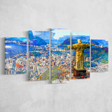 Rio De Janeiro, Christ The Redeemer Painting, Rio Wall Art, Multi Panels, 5 Pieces, Canvas Prints Wall Art Home Decor