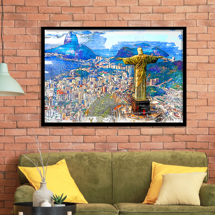 Rio De Janeiro, Christ The Redeemer Painting, Rio Wall Art, Framed Art Prints Wall Art Home Decor, Ready to Hang