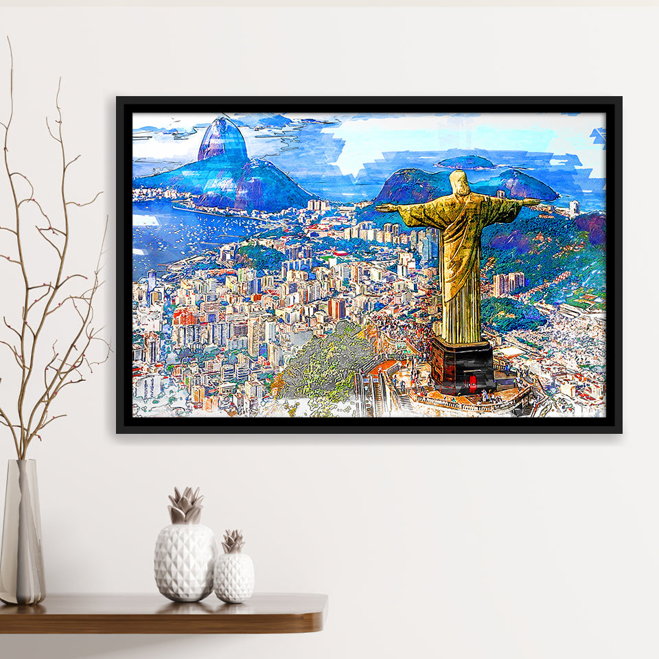 Rio De Janeiro, Christ The Redeemer Painting, Rio Wall Art, Framed Canvas Prints Wall Art Home Decor,Floating Frame, Ready to Hang