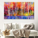 River Near By Trees Oil Painting 5 Pieces Canvas Prints Wall Art - Painting Canvas, Multi Panels, Wall Decor
