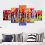 River Near By Trees Oil Painting 5 Pieces Canvas Prints Wall Art - Painting Canvas, Multi Panels, Wall Decor