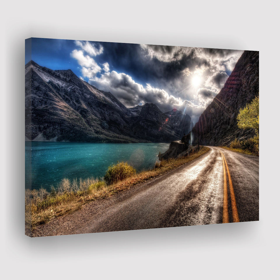 Road Path Way Mountain Nature Water Canvas Prints Wall Art - Painting Canvas, Wall Decor, Canvas Art, For Sale