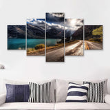 Road Path Way Mountain Nature Water 5 Pieces Canvas Prints Wall Art - Painting Canvas, Multi Panel, Wall Decor, Canvas Art