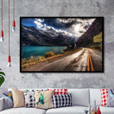Road Path Way Mountain Nature Water Framed Art Prints Wall Decor - Painting Prints, Wall Art, Framed Picture, Black Frame