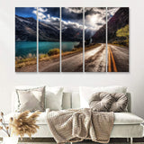 Road Path Way Mountain Nature Water 5 Pieces B Canvas Prints Wall Art - Painting Canvas, Multi Panel, Wall Decor, Canvas Art