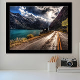 Road Path Way Mountain Nature Water Framed Art Prints Wall Decor - Painting Prints, Wall Art, Framed Picture, Black Frame