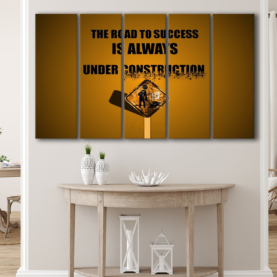 Road To Success Is Under Construction, Motivation Art, 5 Panel B Canvas Prints Wall Art, Extra Large Canvas Decor